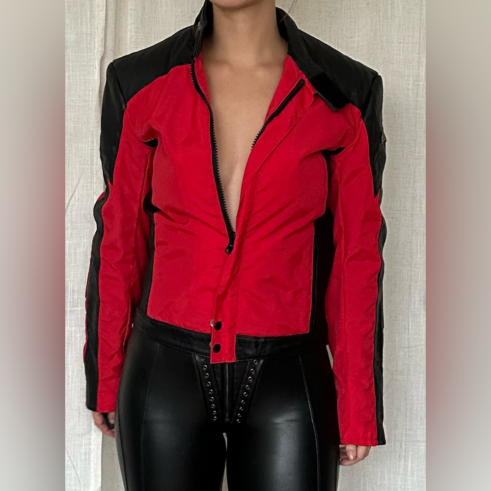 Vintage Black leather and red biker jacket